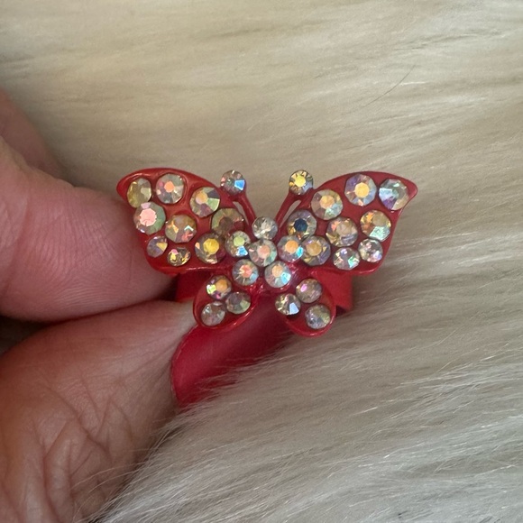 Butterfly Red Ring with Rhinestones Adjustable One Size - Picture 3 of 7